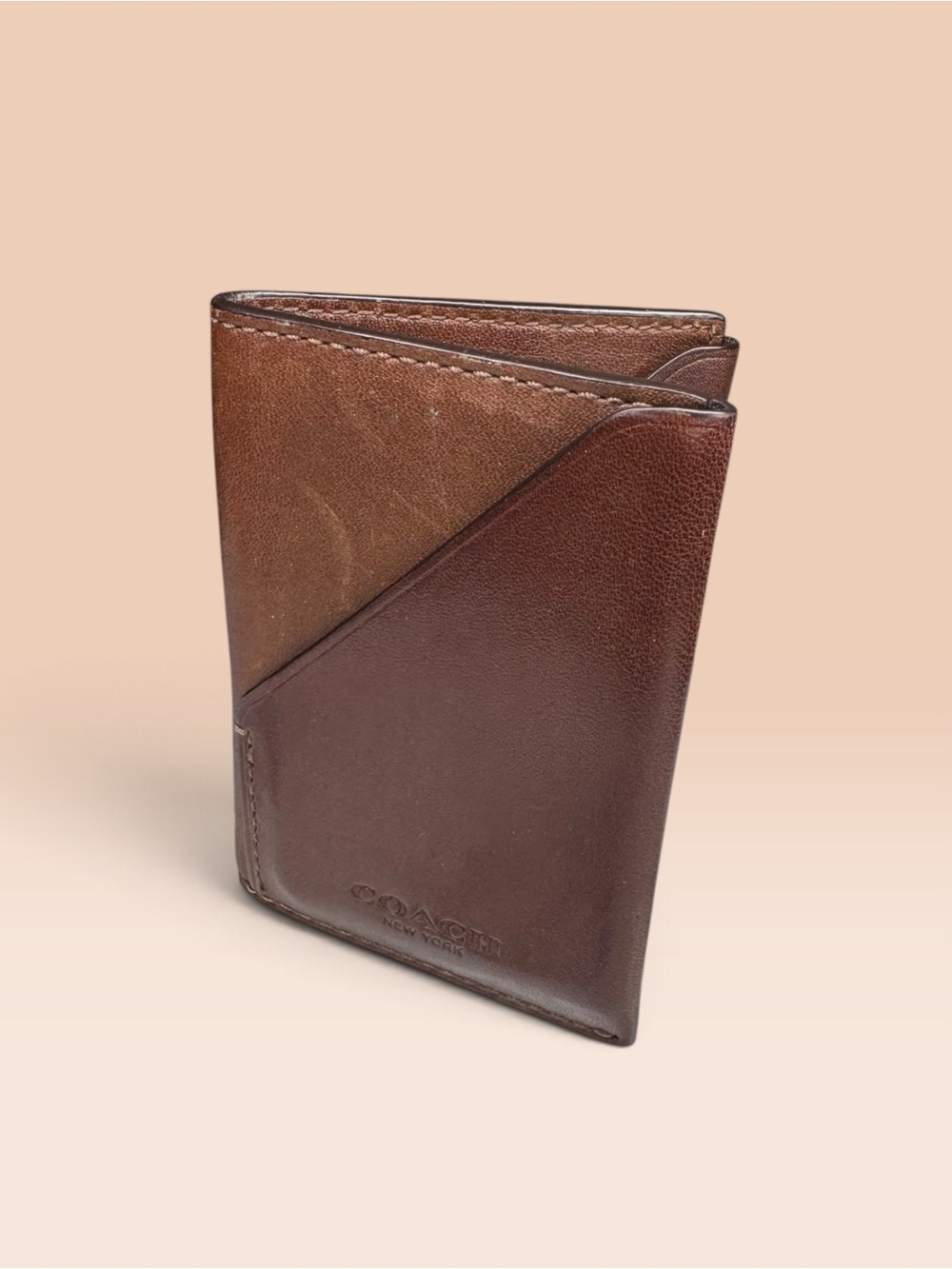 COACH Men's Two-Tone Leather Bifold Card Wallet | Mahogany & Espresso